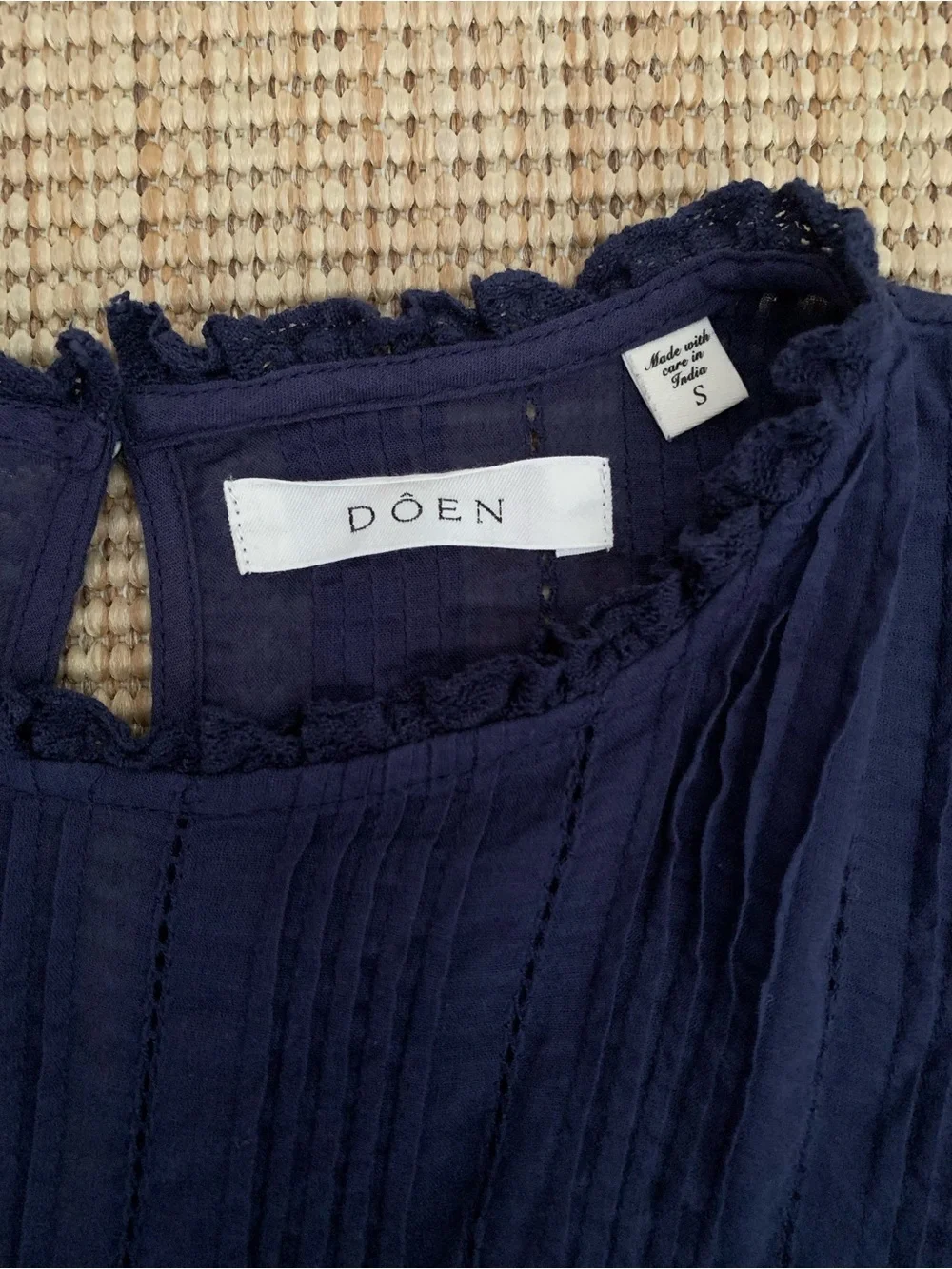 Doen Adeline Eyelet Cotton Short Puff Sleeve Babydoll Top Adriatic Navy Blue